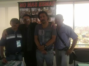 En la foto aparecen: Juan Carlos Martinez  y Oscar Arturo Orozco- Integrantes de la Subdirectiva CUT Caldas. Ambos objeto de atentandos por el ESMAD. 